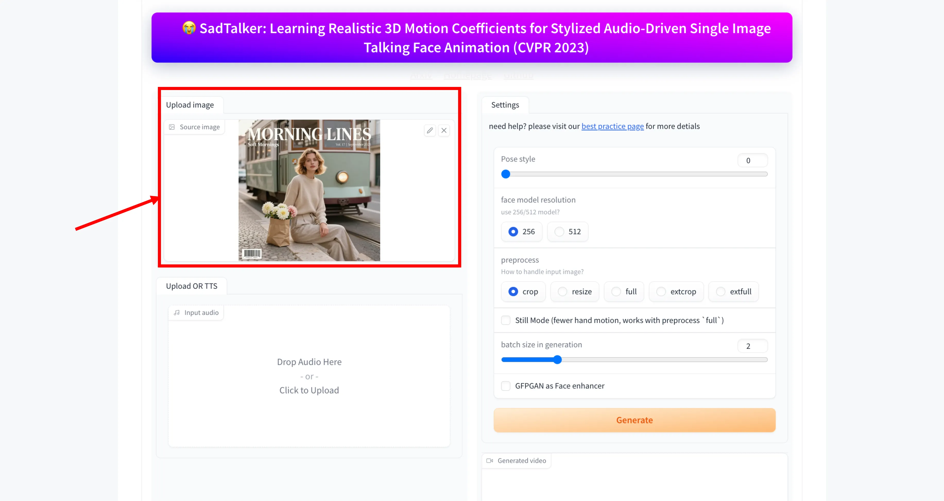 SadTalker Interface Preview
