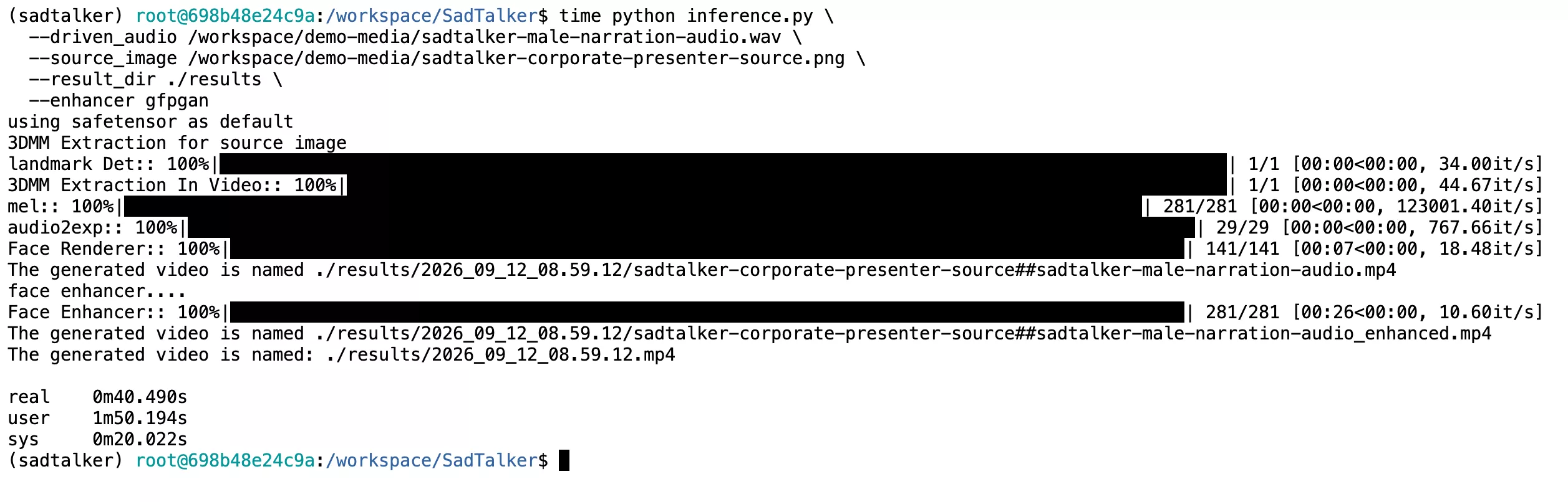 RTX 4090 terminal screenshot showing real 40.490s execution time