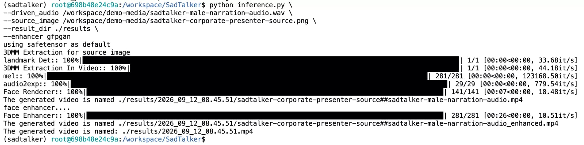 Executing python inference.py command