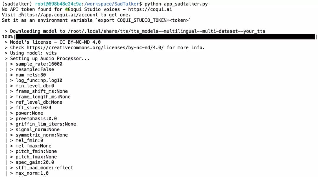 python app_sadtalker.py execution in Linux terminal