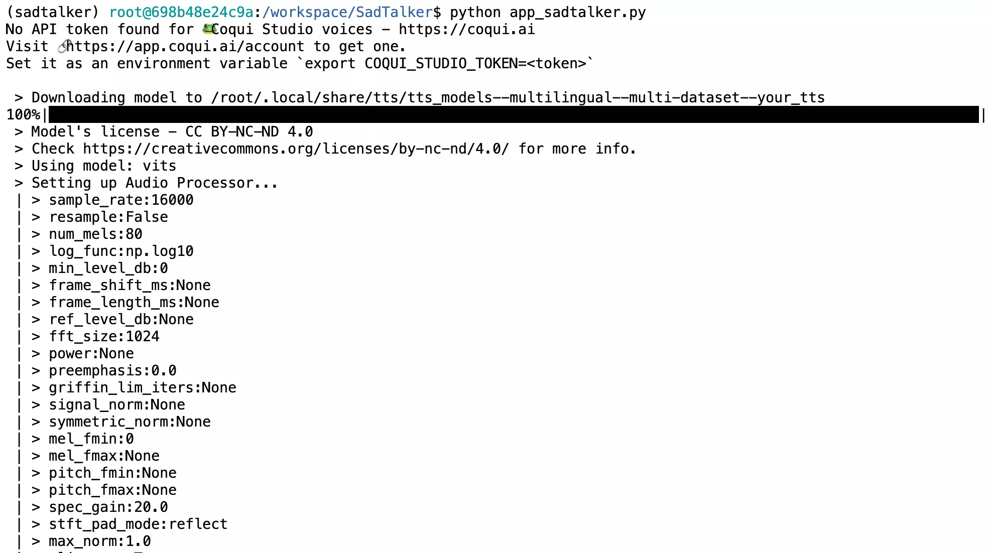 Running python app_sadtalker.py in terminal