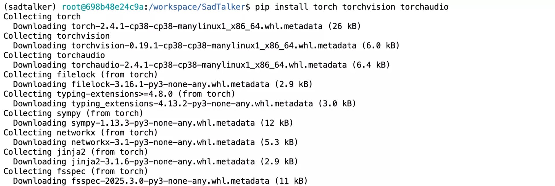 pip install torch torchvision torchaudio output