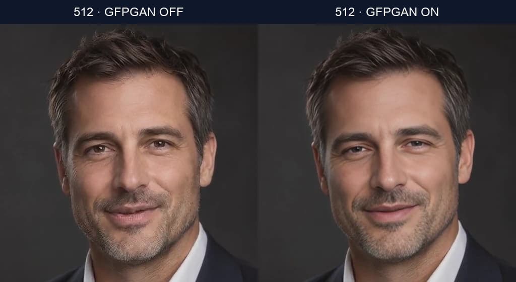GFPGAN ON vs OFF matched output comparison