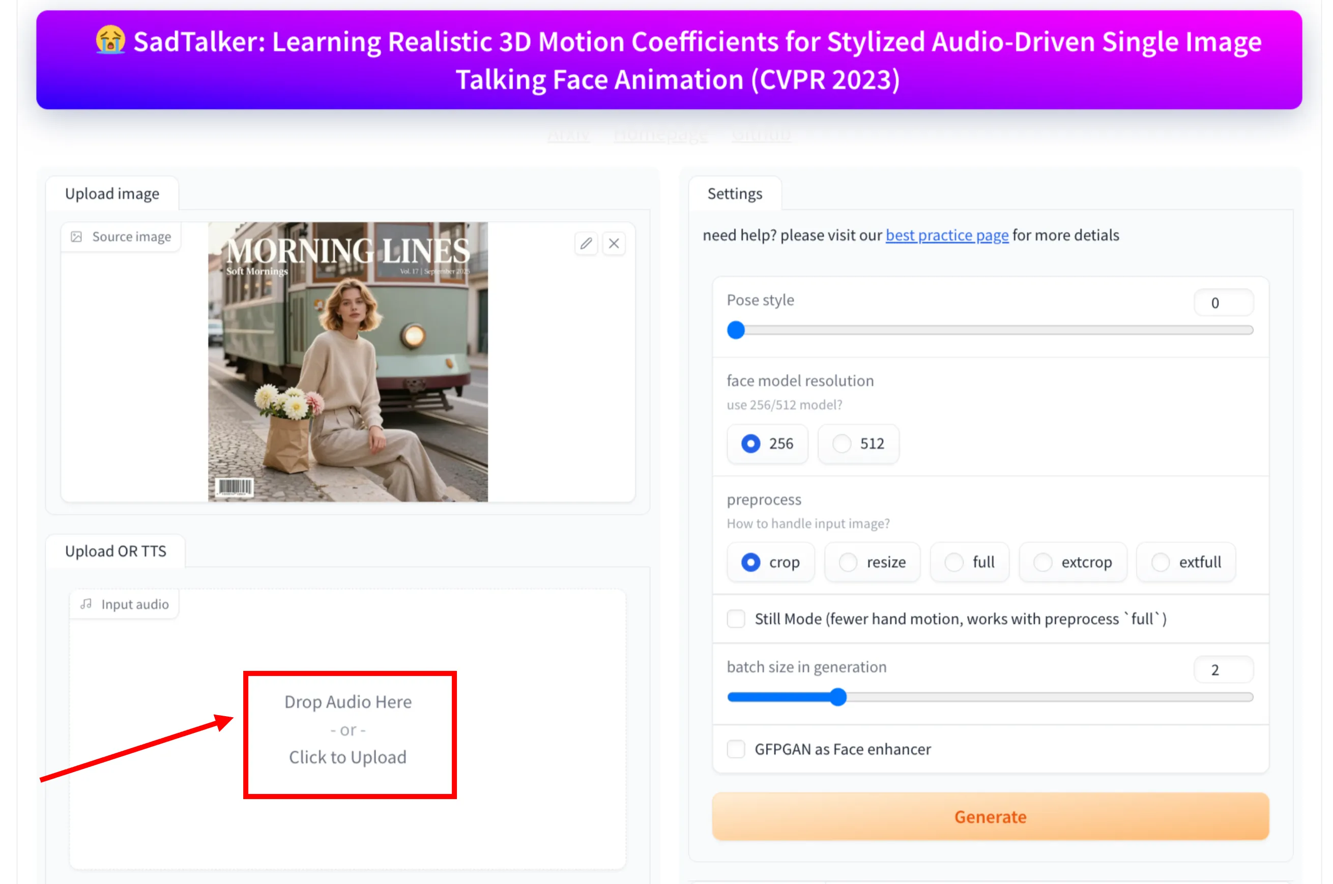 SadTalker Interface Preview