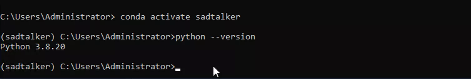 conda activate sadtalker active prompt showing (sadtalker) in terminal